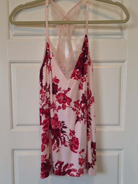 Soma Other - Soma Floral Racer-Back Cami - Pink with Red Rose Print and Lace Trim - Small